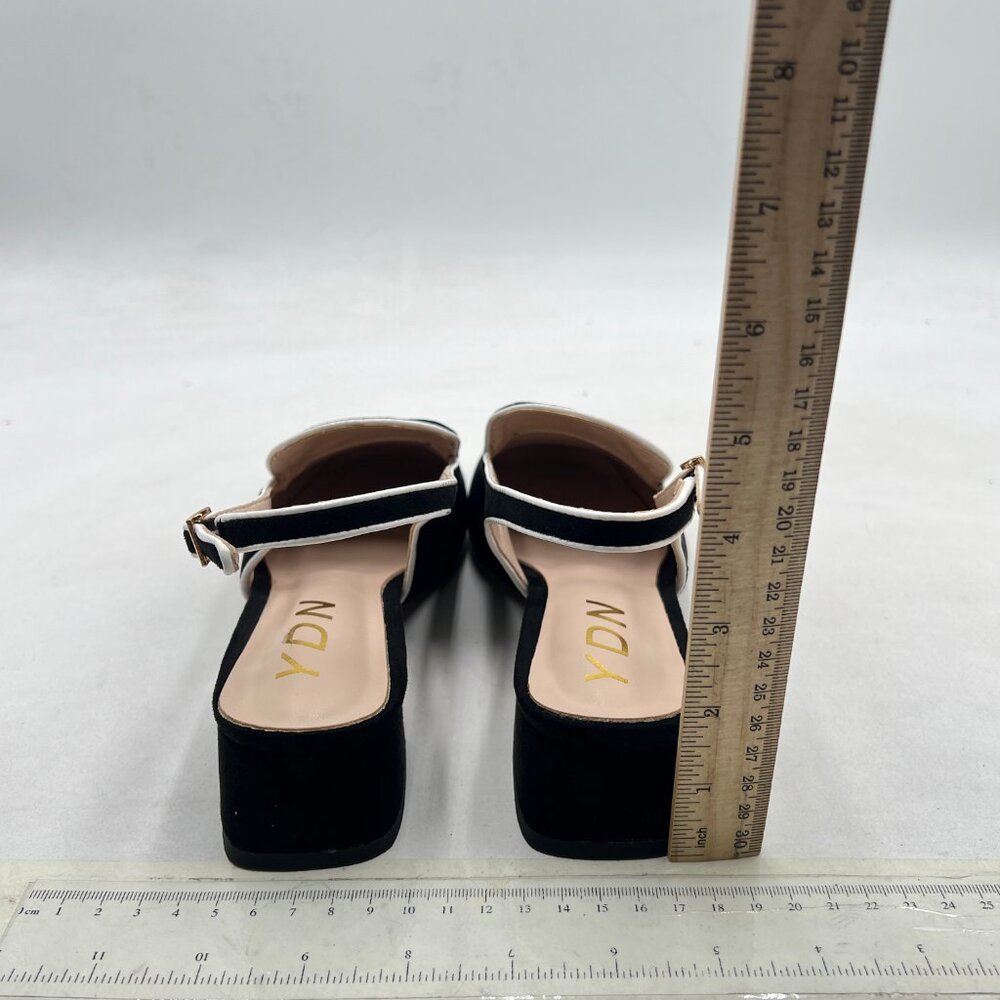 YDN Black Suede Square Toe Block Low Heels Slingback Formal Loafer Dressy Shoes - Picture 5 of 8